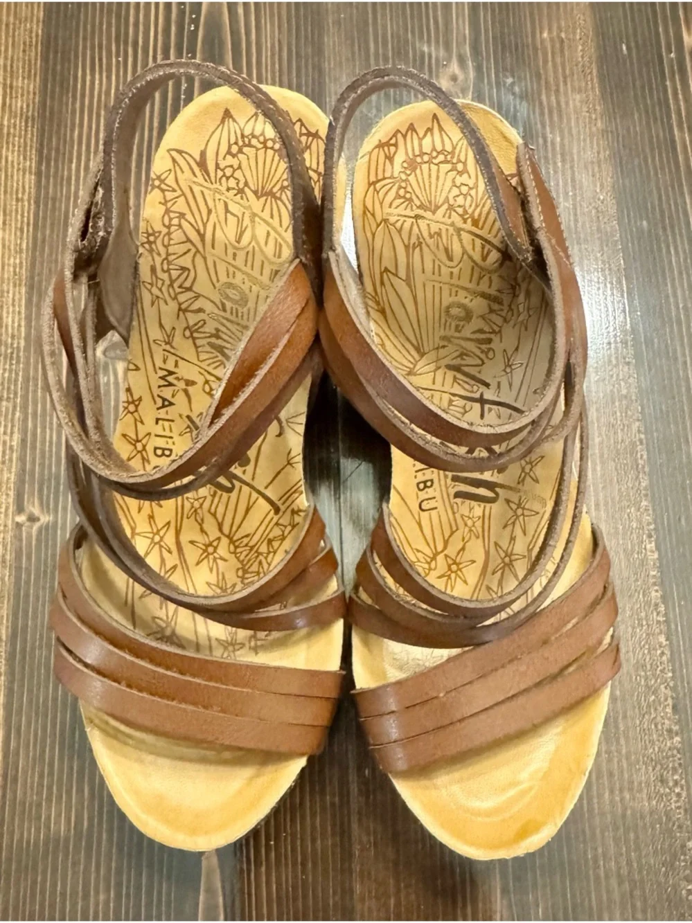 Blowfish Brown Multi-Strap Cork Wedge Sandals Size 6